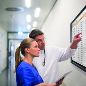 Die Philips IntelliVue Guardian Software kann an einem übersichtlichen Dashboard genutzt werden. Es ist für die Besprechung der Patientenzustände gut geeignet.