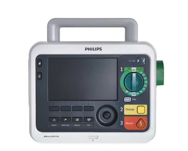 Defibrillator/Monitor Philips Efficia DFM100 hat ein großes Display an seiner Vorderseite.