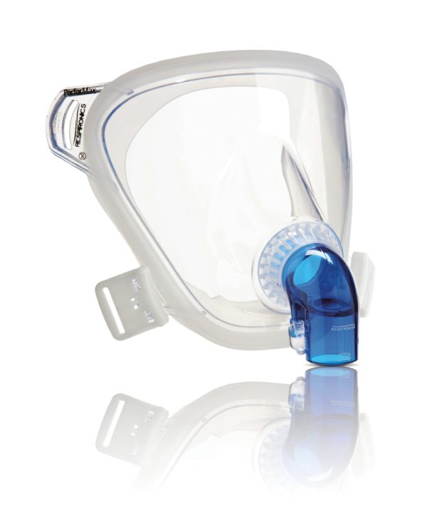 Philips Respironics PerforMax Ganzgesichtsmasken XS klein - Beatmungsmaske gibt es mit einem blauem Beatmungsschlauch-Aufnehmer.