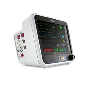 Der Patientenmonitor Philips Efficia CM100 hat Anschlüsse für diverse Sensoren an der Geräteseite. (Artikelnummer: 863300)