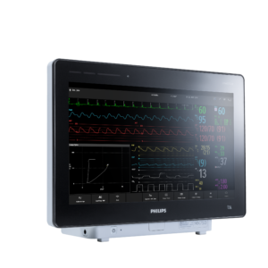 Der Patientenmonitor IntelliVue MX750 lässt sich leicht desinfizieren, da der Touchscreen fast bis zum äußersten Rand reicht. Bis zu 12 Kurven können gleichzeitig angezeigt werden.